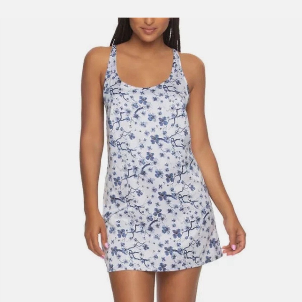 FELINA Women's Chemise Pajama Gown Blue/White Floral Size: Large